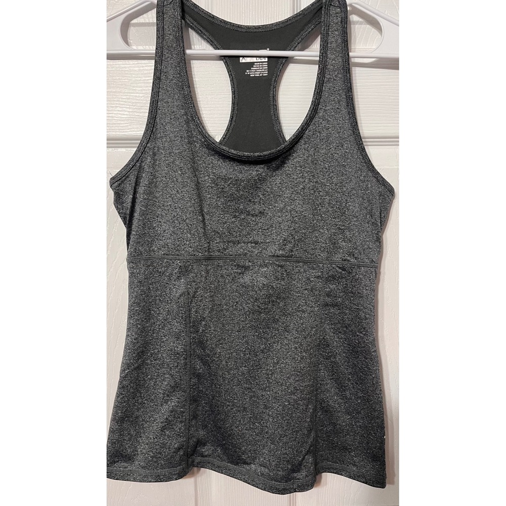 HEAD Womens Racerback Workout Tank Top Gray Heather‎ Built-in Shelf Bra Size L
